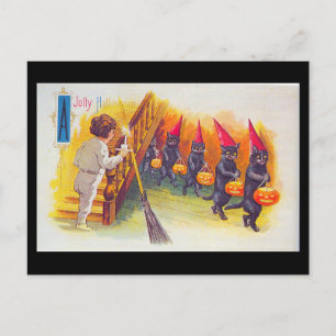 Vintage Jolly Halloween card Black Cats