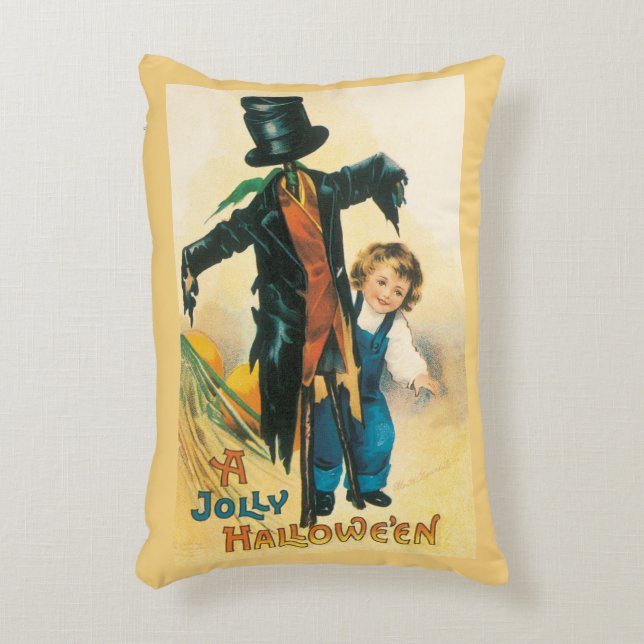 Vintage Jolly Halloween Scarecrow Ellen Clapsaddle Accent Pillow (Front(Vertical))