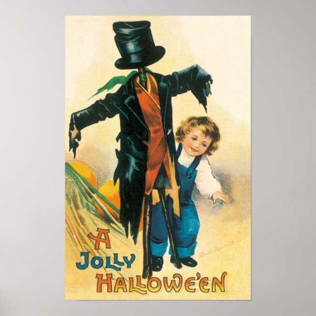 Vintage Jolly Halloween Scarecrow Ellen Clapsaddle Poster (Front)