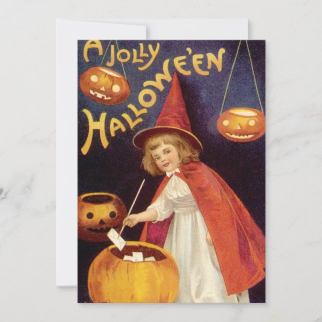 Vintage Jolly Halloween Witch by Ellen Clapsaddle Card (Front)
