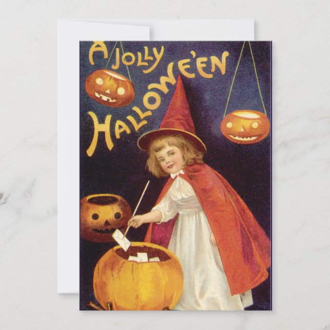 Vintage Jolly Halloween Witch by Ellen Clapsaddle Invitation (Front)