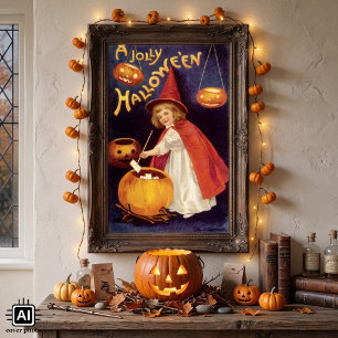 Vintage Jolly Halloween Witch by Ellen Clapsaddle Poster