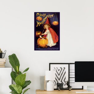 Vintage Jolly Halloween Witch by Ellen Clapsaddle Poster