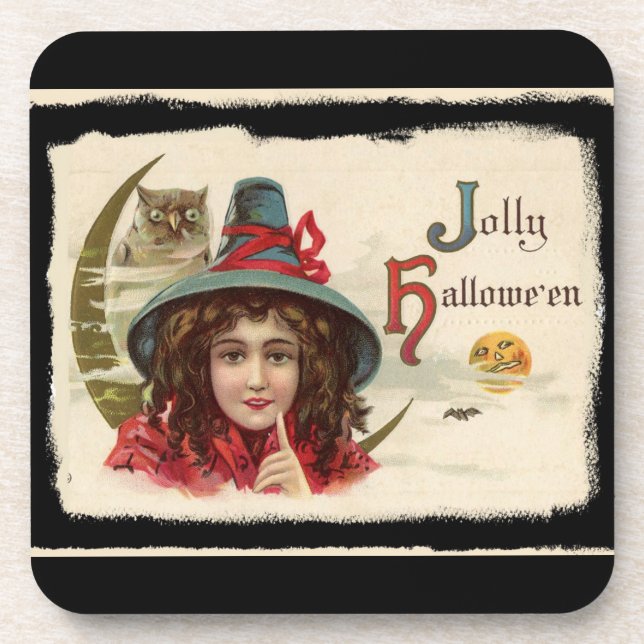 Vintage Jolly Halloween Witch Coaster (Front)