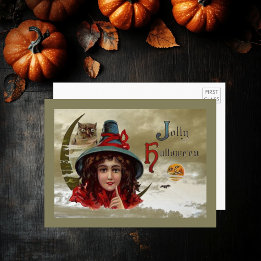 Vintage Jolly Halloween Witch & Owl Grande carte p