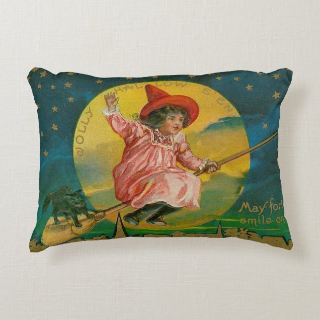 Vintage Jolly Halloween Witch Pillow (Front)