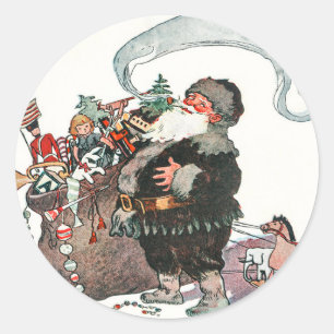 Vintage Jolly Old Elf Santa Claus Gifts Christmas Classic Round Sticker