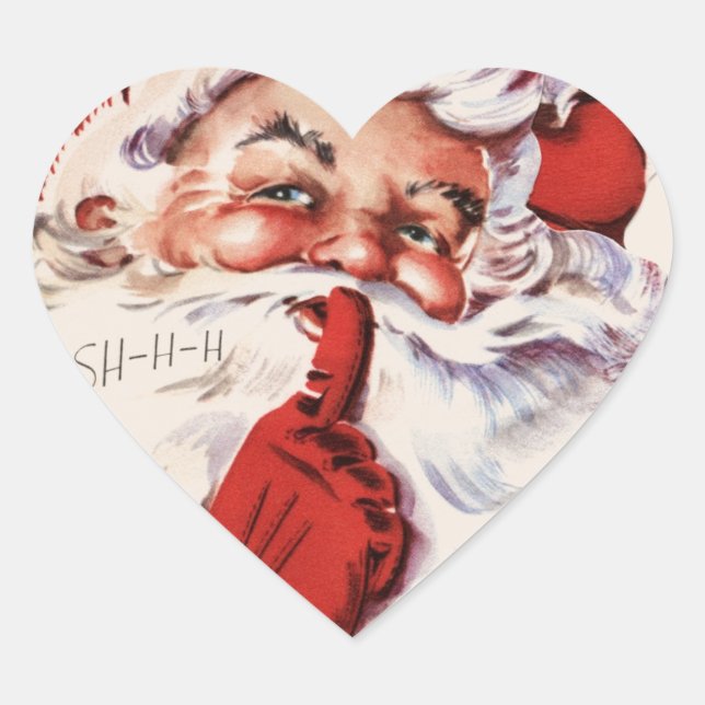 Vintage Jolly Old Santa Shhh Beige Heart Sticker (Front)
