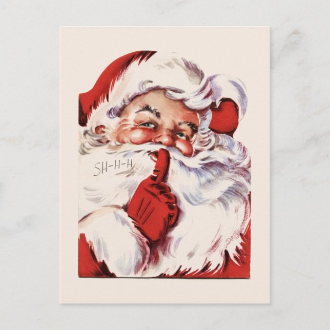 Vintage Jolly Old Santa Shhh Beige Postcard (Front)