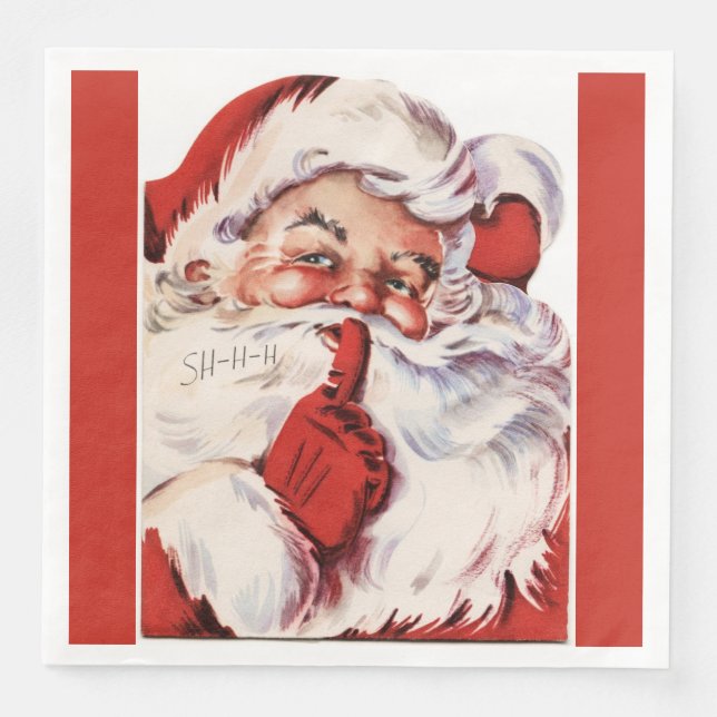 Vintage Jolly Old Santa Shhh Red Napkin (Front)