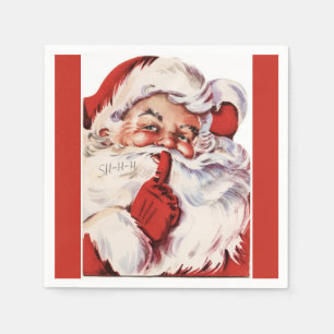 Vintage Jolly Old Santa Shhh Red Napkin