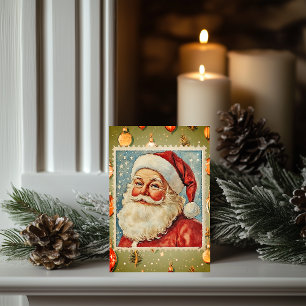 Vintage Jolly Santa Christmas Postage Stamp Card