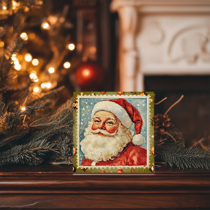 Vintage Jolly Santa Christmas Postage Stamp Holiday Card