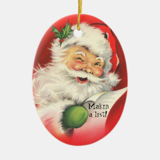 Vintage Jolly Winking Santa Christmas-Ornament Ceramic Ornament