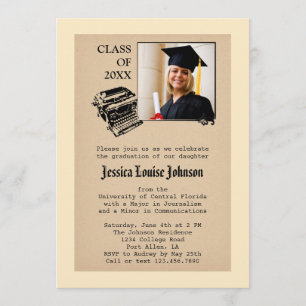 Vintage Journalism Graduation Photo Invitation