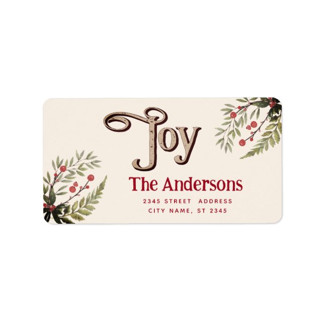 Vintage Joy botanical holly  Label (Front)