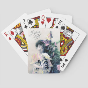 Vintage Joyeux Noël with Girl and Doll Playing Cards