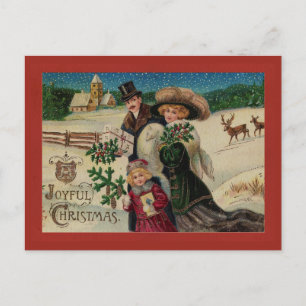 Vintage Joyful Christmas Family  Postcard