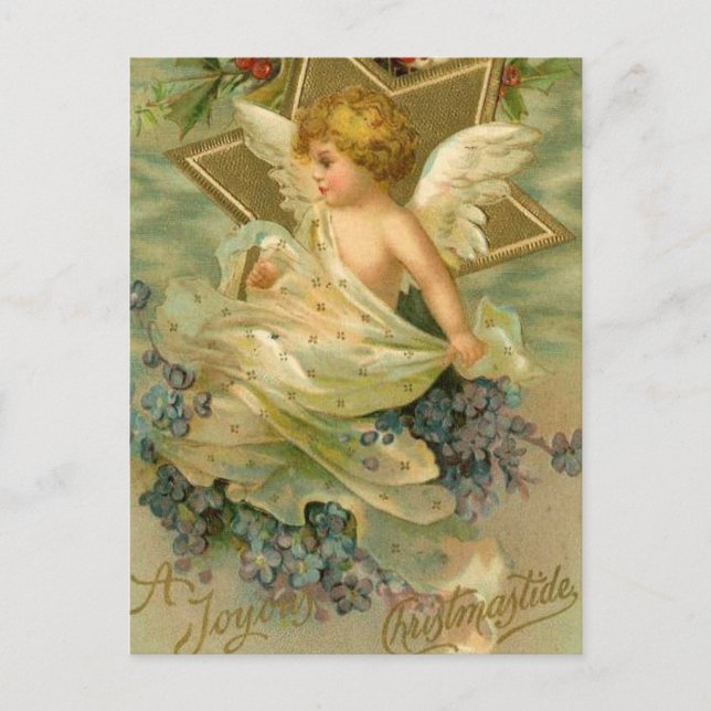 Vintage Joyous Christmas Angel Holiday Postcard (Front)