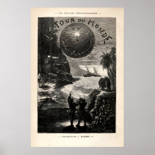 Vintage Jules Vern "Around The World..." Cover Poster