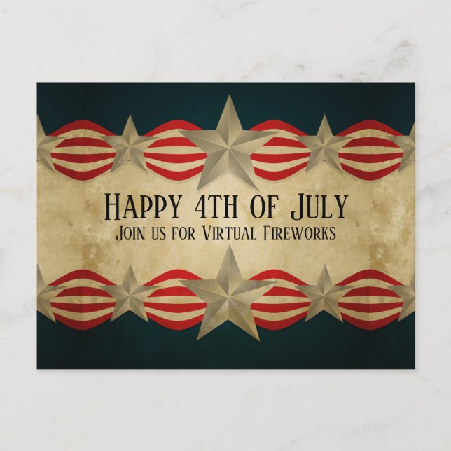 Vintage July 4th Bunting and Stars Postcard (Front)