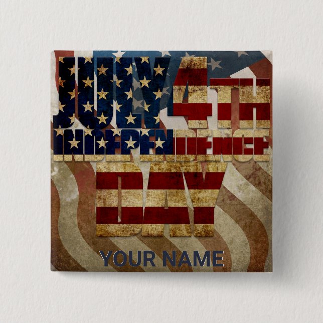 Vintage July 4th Independence Day Design 2 Inch Square Button (Front)