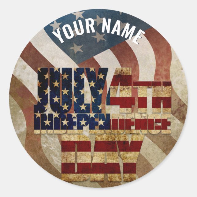 Vintage July 4th Independence Day Design Classic Round Sticker (Front)