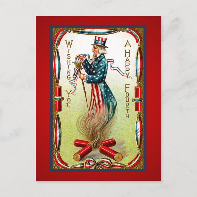 Vintage July Fourth Uncle Sam USA Postcard (Front)
