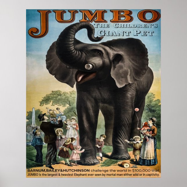 Vintage Jumbo Circus Advertisement Poster (Front)
