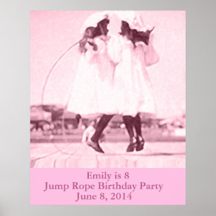 Vintage Jump Rope Pink Kids Birthday Party Poster