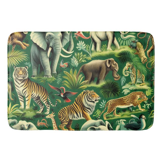 Vintage Jungle Animals Pattern Bath Mat (Front)