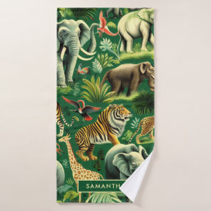 Vintage Jungle Animals Pattern Bath Towel