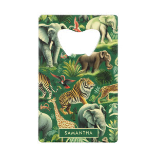 Vintage Jungle Animals Pattern Credit Card Bottle Opener