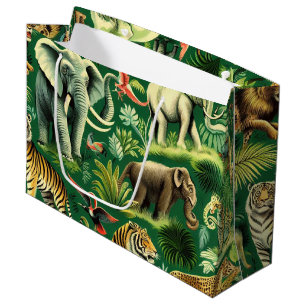 Vintage Jungle Animals Pattern Large Gift Bag