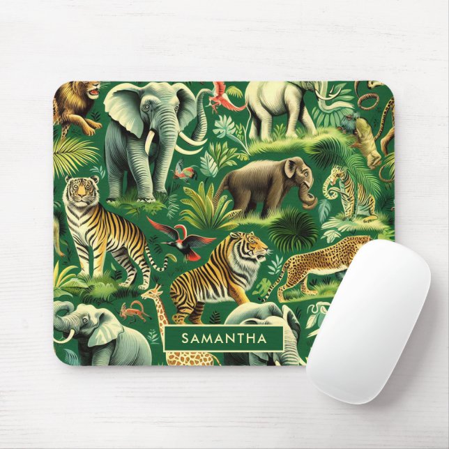 Vintage Jungle Animals Pattern Mouse Pad (With Mouse)