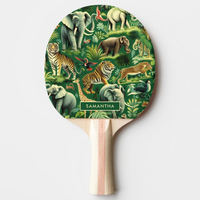 Vintage Jungle Animals Pattern Ping Pong Paddle (Front)