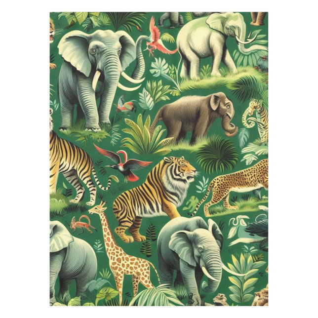 Vintage Jungle Animals Pattern Tablecloth (Front)
