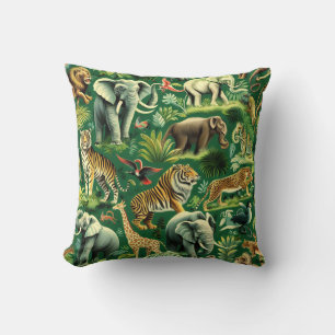 Vintage Jungle Animals Pattern Throw Pillow