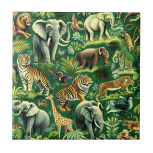 Vintage Jungle Animals Pattern Tile