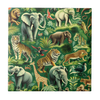 Vintage Jungle Animals Pattern Tile