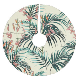 Vintage Jungle: Dark Green, Orange Lily. Brushed Polyester Tree Skirt