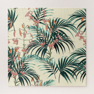 Vintage Jungle: Dark Green, Orange Lily. Jigsaw Puzzle