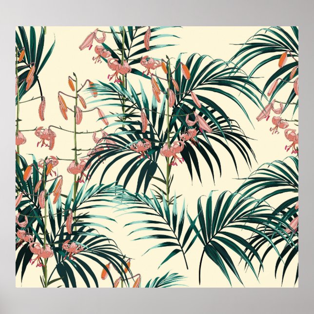 Vintage Jungle: Dark Green, Orange Lily. Poster (Front)