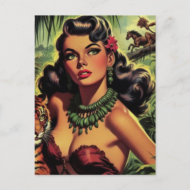 Vintage Jungle Girl Pin Up Postcard (Front)