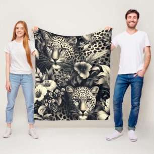 Vintage Jungle Jaguar Fleece Blanket