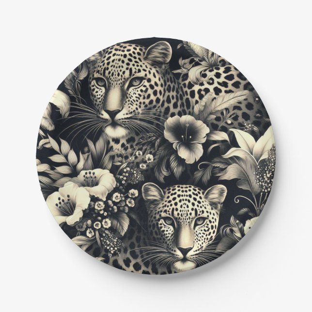 Vintage Jungle Jaguar Paper Plate (Front)