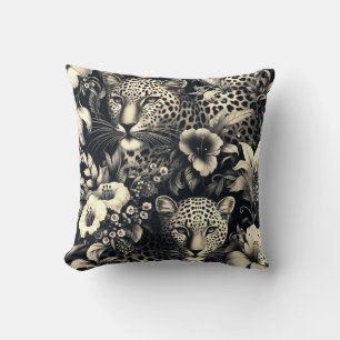 Vintage Jungle Jaguar Throw Pillow