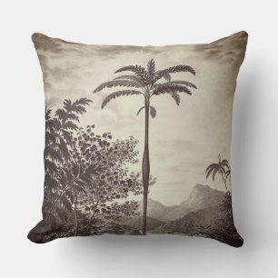 Vintage Jungle Neutral Grey Tones Boho Minimalist Throw Pillow