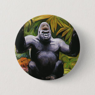 Vintage Jungle Primate, Silverback Lowland Gorilla 2 Inch Round Button