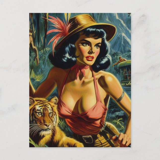 Vintage Jungle Pulp Girl Postcard (Front)